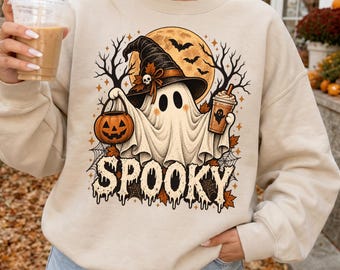 Retro Halloween Ghost Sweatshirt, Here for the Boos Hoodie, Vintage Witch Hat Ghost Crewneck, Funny Spooky Season Pullover, Fall Gift