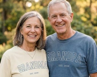 Custom Est. Grandma and Grandpa Shirt, Personalized First Time Grandma Grandpa Comfort Colors® Shirt, Promoted to Grandma Grandpa Gift