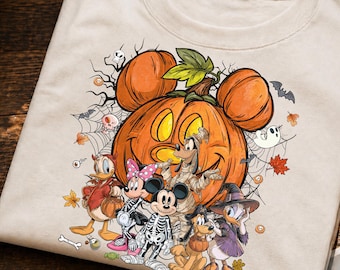 Halloween Mouse & Friends Shirt, Vintage Pumpkin Cartoon Comfort Colors Tee, Spooky Halloween Shirt, Cute Friends