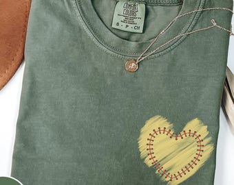 Comfort Colors® Retro Heart Softball Shirt, Softball Lover Gift, Softball Season Shirt, Softball Mama Shirt, Softball Heart Gift, Game Day