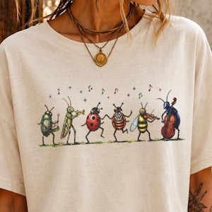Musical Insects Tee, Comfort Colors Bug Shirt, Vintage Nature Graphic T-Shirt, Garden Bugs Shirt, Cottagecore Gift Tee