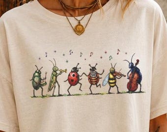 Musical Insects Tee, Comfort Colors Bug Shirt, Vintage Nature Graphic T-Shirt, Garden Bugs Shirt, Cottagecore Gift Tee