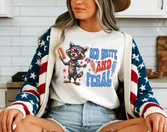 Comfort Colors® Funny Feral Raccoon 4th of July Shirt - Independence Day Tee - Feral Girl America Shirt - Cute 4th of July Raccoon Tee
