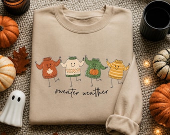 Sweater Weather Sweatshirt, Cozy Fall Hoodie, Cute Pumpkin Sweater, Autumn Graphic Crewneck, Fall Lover Gift