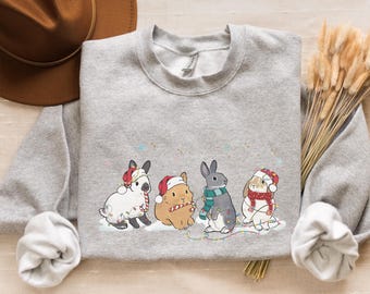 Sudadera navideña de conejito, sudadera con conejo bonito, sudadera con regalo de conejo navideño, sudadera con capucha para amantes de los conejos, sudadera con capucha de animales navideños, camisetas con regalo de Navidad
