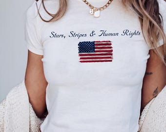 Sterne, Streifen und menschliche Rechte Baby-T-Stück, lobendes vierzigs Baby-T-Stück, progessives Baby-T-Stück, Anti-Trumpf Y2k Art 90er Jahre Baby-T-Stück