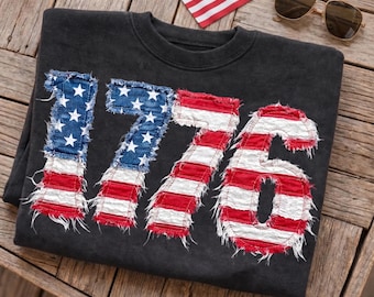 Faux Patchwork USA Shirt, Comfort Colors 4th of July Tee, Vintage 1776 USA Shirt, Patriotic America Tee, USA Flag Graphic Shirt