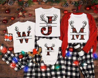 Custom Family Christmas Shirt, Monogram Name Holiday T-Shirt, Matching Christmas Outfit, Personalized Xmas Gift Tee
