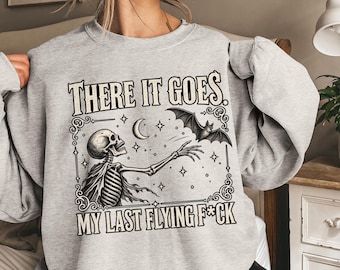 Skeleton Bat Sweatshirt, Halloween Gifts, Halloween Women Sweater, Spooky Sweatshirt, Spooky Season Tshirt