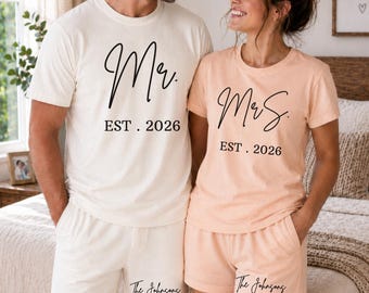 Mr and Mrs Matching Outfit, Personalized Honeymoon Shirt and Shorts, Comfort Colors® 1717 Tee 1468 Sweatshorts