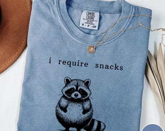I Require Snacks Fat Raccoon Tee, Funny Raccoon Shirt, Funny Comfort Colors® Shirt, Goblincore Animal Lover Gift, Cozy Snack Gremlin Tee