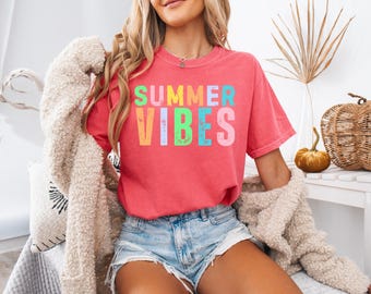 Comfort Colors® Summer Vibes Tshirt, Neon Trendy Summer Shirt, Summer Shirt, Distressed Beach Tee, Sunshine Shirt, 2025 Trendy Women's Shirt