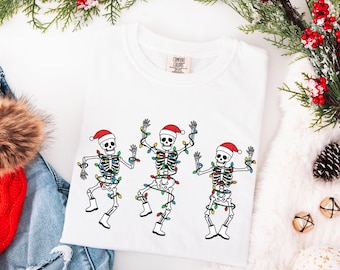 Comfort Colors® Dancing Skeleton Shirt, Retro Christmas Skeleton Shirt, Christmas Crewneck, Christmas Shirt, Christmas Gift, Skeleton Shirt