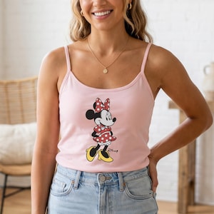 Classic Pose Minnie Mouse Spaghetti Strap Tank Top, Retro Minnie Tee, Vintage Style Disneyland Trip Shirt, Disney Couple Vacation Tank Top bild 1