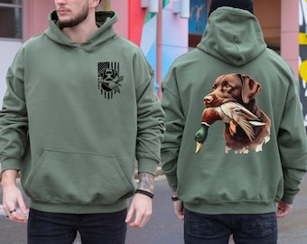 Duck Hunting Sweatshirt, Labrador Retriever Graphic Hoodie, Waterfowl Hunting Dog Sweat, Hunter Gift for Men & Women, Outdoor Hunting Gear