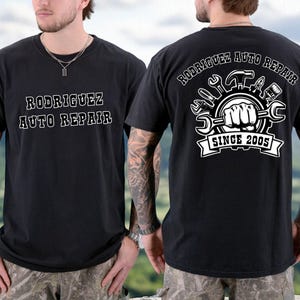 Comfort Colors® Custom Garage Shirt, Personalized Mechanic Logo Tee, Dad’s Workshop T-Shirt, Auto Repair Uniform Shirt, Bulk Garage Shirts