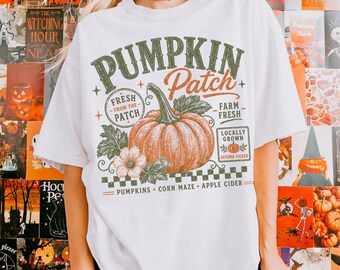 Retro Pumpkin Patch Shirt, Comfort Colors Fall T-Shirt, Vintage Autumn Graphic Tee, Distressed Pumpkin Farm Shirt, Fall Harvest Gift