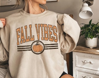 Fall Vibes Sweatshirt, Pumpkin Season Hoodie, Retro Varsity Autumn Crewneck, Cozy Fall Graphic Sweater, Thanksgiving Outfit