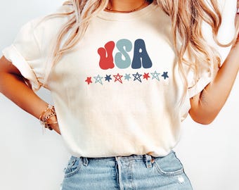 Comfort Colors USA Star Shirt, Retro 4th of July Graphic Tee