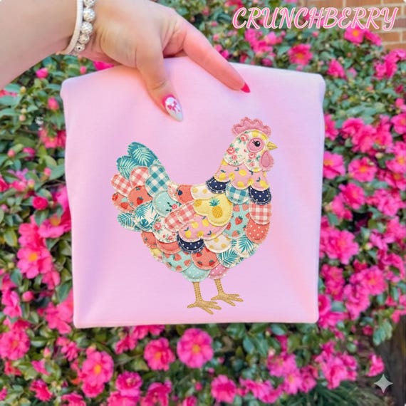 Chicken Faux Patchwork Shirt, Spring Chicken Comfort Colors® Shirts, Easter Shirts for Women, Floral Spring Chicken Patchwork, Gifts for Her