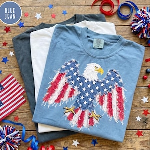 American Eagle Comfort Colors Shirt, 4th of July Tee, Faux Patchwork Eagle, Usa Shirt, Fourth of July, Patriotic Shirt