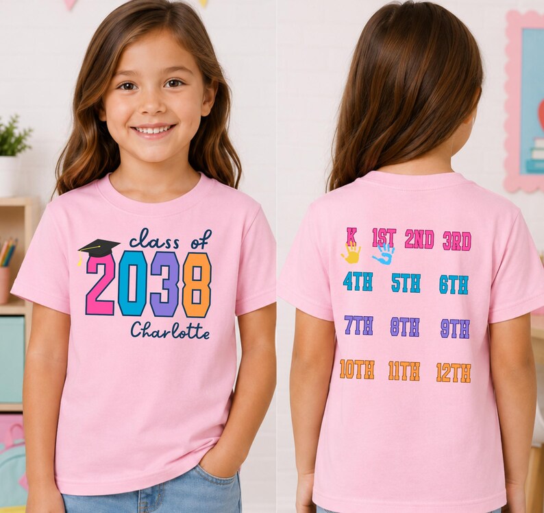Custom Class of 2038/2039 Shirt, Grow With Me Handprint Tee, First Day ...