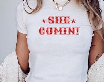 She Comin Cowboy Baby Tee Shirt, Western Bachelorette T-shirt, cowboy carter shirt, cowgirl shirt, Cropped Tank, Trendy Y2K, Rodeo Tee