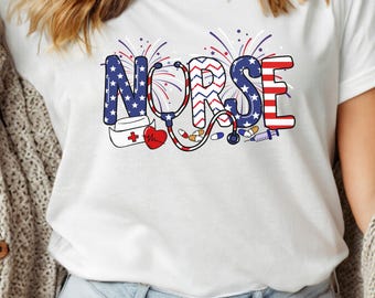 Patriotic Nurse T-Shirt, 4th Of July American Flag Tee