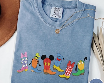 Comfort Colors® Disney Mickey And Friends Cowboy Cowgirl Boots Shirt, Disney Western Country Tee, Disneyland Trip Matching Family Shirts