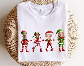Personalized Elf Face Christmas Shirt, Custom Family Matching Tee, Funny Holiday Elf Party Outfit, Custom Photo Elf Face Xmas Adult & Kids