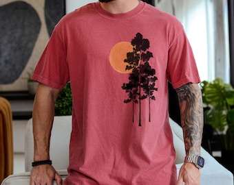 Comfort Colors® Sunrise Forest Nature Shirt, Men's Camping Tee, Hiking Graphic Shirt, Outdoors Adventure T-Shirt, Mountain Gift Tee