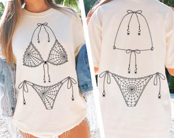 Halloween Bikini Comfort Colors® Shirt, Spooky Summer Skeleton Tee, Witchy Girly Halloween T-Shirt, Vintage Spooky Season Top