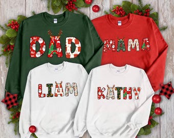 Personalized Family Christmas Shirt, Custom Doodle Alphabet Christmas Tee, Matching Family Xmas Name Shirts, Holiday Family Gift