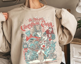 Retro 90s Muppet Christmas Carol Sweatshirt Hoodie | Kermit, Gonzo & Miss Piggy Xmas Tee | Mickey's Very Merry Christmas Party 2024