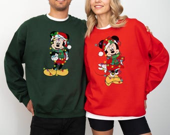 Micky Minnie Maus Weihnachten Sweatshirt, Disney Weihnachten Urlaub Familie Passende Pullover, Paar Passende Disney Weihnachten Crew