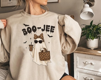 Boo-Jee Ghost Sweatshirt, Leopard Ghost Sweat, Coffee Ghost Tee, Funny Halloween Hoodie, Girly Spooky Season Sweatshirt, Boojee Top