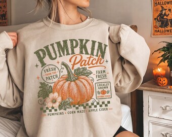 Retro Pumpkin Patch Sweatshirt, Vintage Fall Hoodie, Cozy Autumn Graphic Sweat, Distressed Pumpkin Patch Pullover, Fall Harvest Crewneck