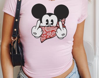 Retro Rebel Mickey Disney Baby Tee, Funny adult Mickey Baby Tee, Y2k 90s Style Mickey Mouse Tee