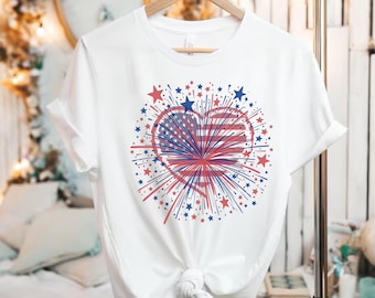 USA Feuerwerk Frauen Shirt, 4. Juli Shirt, Unabhängigkeitstag Shirt, Amerika, rot, weiß, blau Shirt, Patriotisches Shirt, amerikanisches T-Shirt