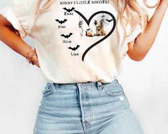 Comfort Colors® Custom Halloween Grandma's Little Monsters With Grandkids Name Shirt, Personalized Mom Halloween Tshirt, Gift for Grandma
