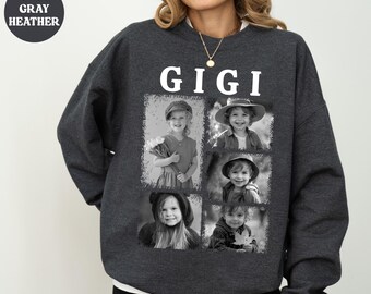 Custom Gigi Sweatshirt, Kids Wintage Photo Collage Hoodie, Christmas Gift For Grandma, Personalized Mama Sweat, Custom Grandma Gift Sweater