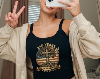 Faith Freedom USA Tank Top, Bella Canvas 1012 Women’s Micro Rib Tank, Patriotic Christian 4th of July Shirt, America 250