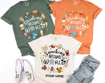 Comfort Colors® Snacking Around The World, Drinking Around The World, Custom Disney Epcot Shirt, Disney Family 2025 Tee, Disney Matching Tee