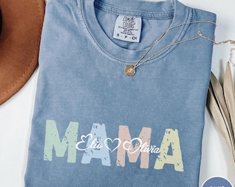 Comfort Colors® Personalized Mama Shirt with Kids Names, Custom Mom T-Shirt, Mother's Day Gift, Mama Shirt with Children Names, Cute Mom Tee