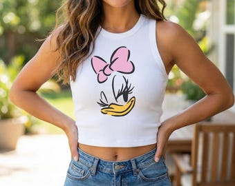 Daisy Daisy Duck Micro Rib Racer Tank for Girls, Disney Daisy Duck Micro Rib Racer Tank, Cute Duck Face Kids Tee, Disney Vacation Micro Rib