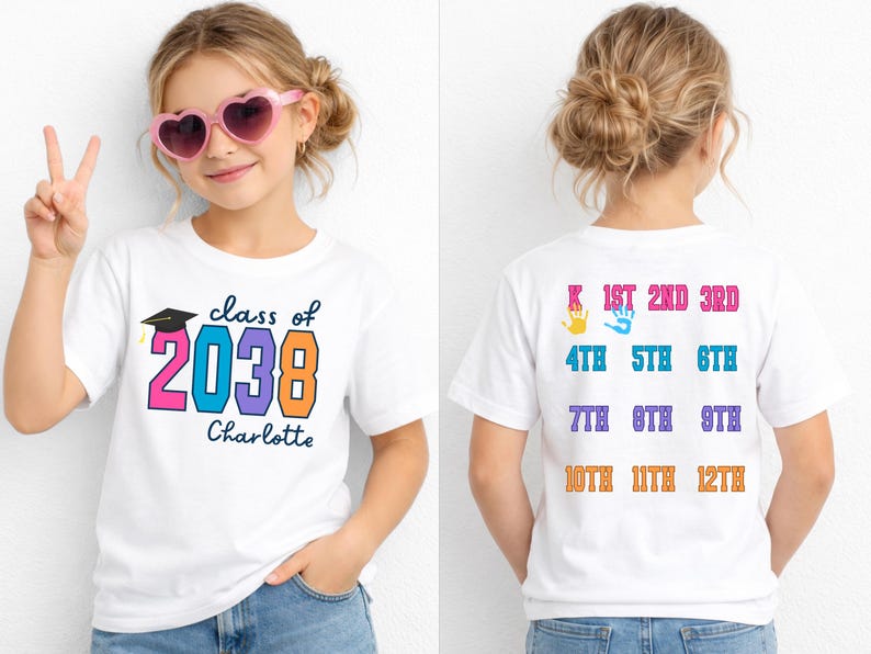 Custom Class of 2038/2039 Shirt, Grow With Me Handprint Tee, First Day ...