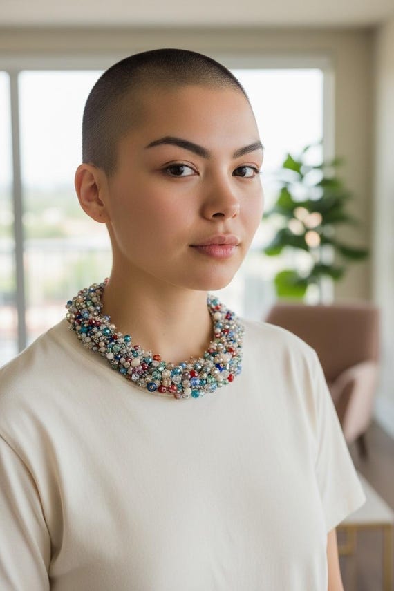 Chunky Beaded Statement Necklace, Multicolored Co… - image 3