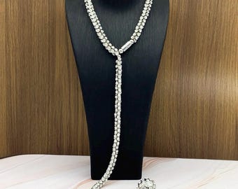 Trinny inspired necklace, Lariet long crystal necklace crystal scarf necklace
