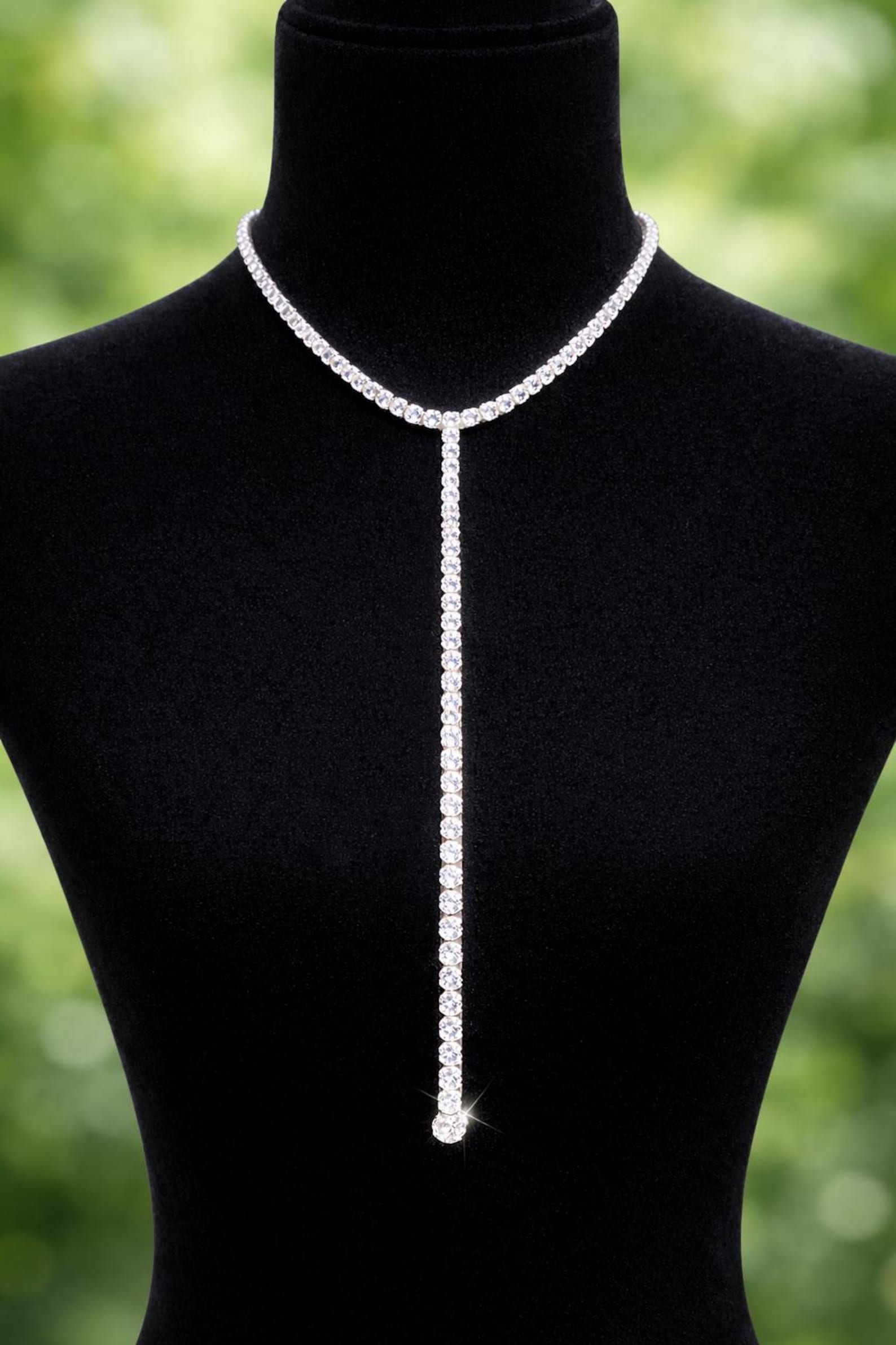 Rhodium Plated CZ Tennis Y Necklace