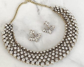 Rhinestone necklace, statement crystal necklace,